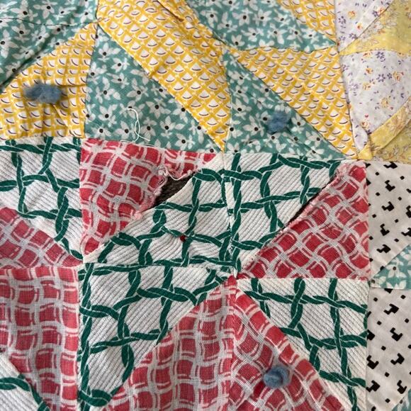 Handmade Nap Quilt Bed Cover Diamond Floral Patchwork Reversible 57" x 72" - Picture 8 of 16